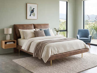 Rowina PU Bed Frame Khaki - Queen