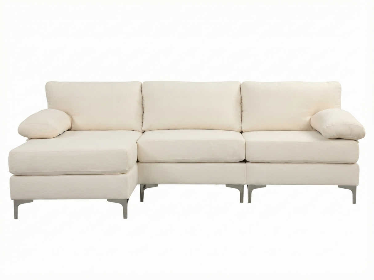 Wenda Velvet Sofa with Chaise - Beige
