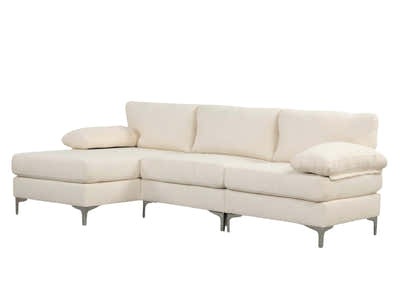 Wenda Velvet Sofa with Chaise - Beige