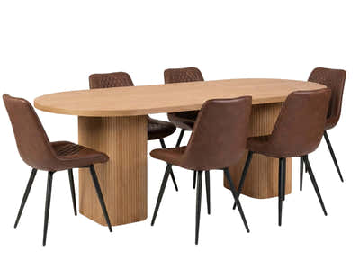 Bojd Wooden Dining Table - 180 cm & Tricia PU Dining Chair x6 Brown
