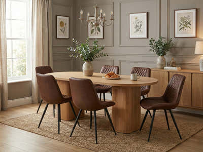 Bojd Wooden Dining Table - 180 cm & Tricia PU Dining Chair x6 Brown