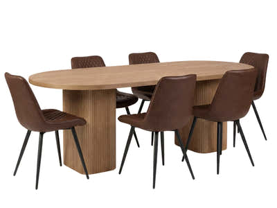 Bojd Wooden Dining Table - 180 cm & Tricia PU Dining Chair x6 Dark Brown
