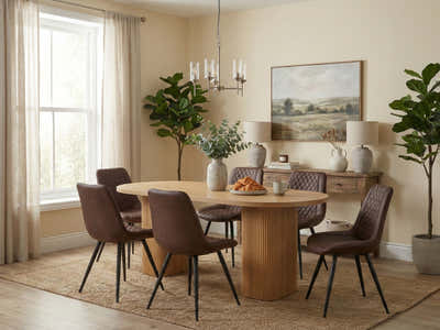 Bojd Wooden Dining Table - 180 cm & Tricia PU Dining Chair x6 Dark Brown