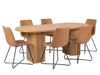 Bojd Wooden Dining Table - 180 cm & Walnut Bonded Leather Dining Chair x6