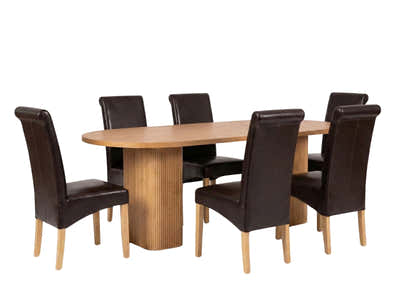Bojd Wooden Dining Table - 180 cm & Giesle PU Dining Chair Dark Brown x6
