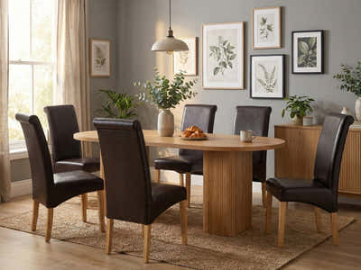 Bojd Wooden Dining Table - 180 cm & Giesle PU Dining Chair Dark Brown x6