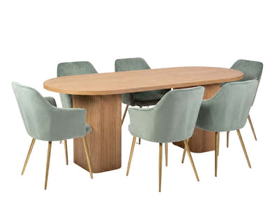 Bojd Wooden Dining Table - 180 cm & Ceilean Velvet Dining Chair Green x6