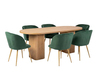 Bojd Wooden Dining Table - 180 cm & Parson Velvet Dining Chair Teal x6