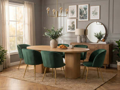 Bojd Wooden Dining Table - 180 cm & Parson Velvet Dining Chair Teal x6