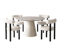 Kaila Round Dining Table 120 cm & Boucle Velvet Dining Chair White - Set of 4