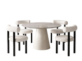 Kaila Round Dining Table 120 cm & Boucle Velvet Dining Chair White - Set of 4