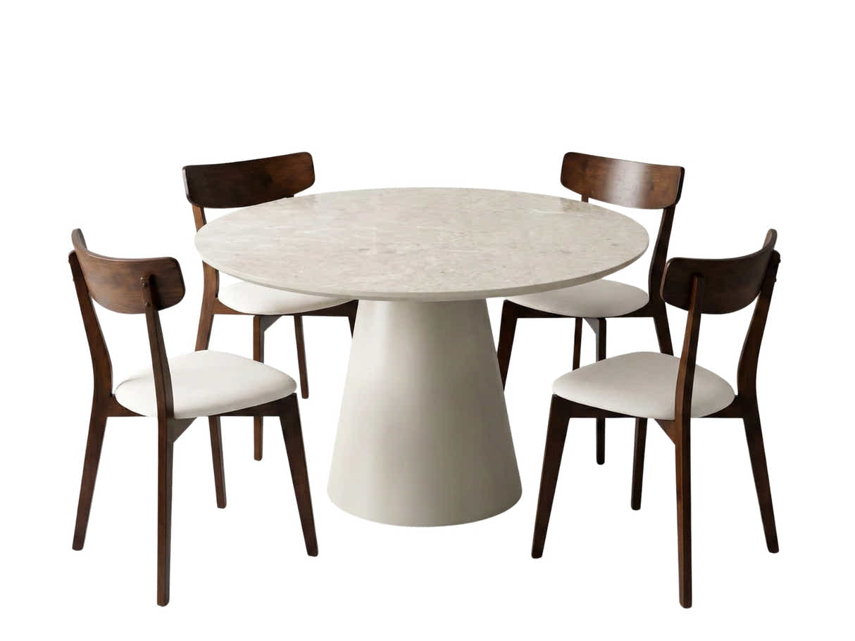 Kaila Round Dining Table - 120 cm & Iora Dining Chair Walnut - Set of 4