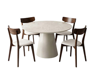 Kaila Round Dining Table - 120 cm & Iora Dining Chair Walnut - Set of 4