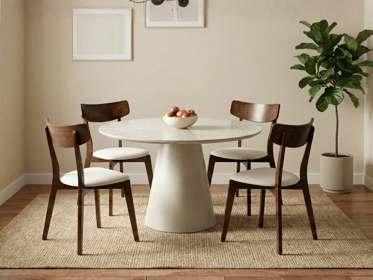 Kaila Round Dining Table - 120 cm & Iora Dining Chair Walnut - Set of 4