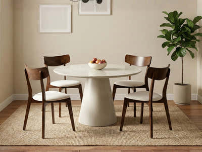 Kaila Round Dining Table - 120 cm & Iora Dining Chair Walnut - Set of 4