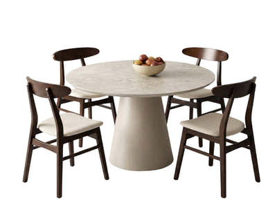 Kaila Round Dining Table - 120 cm & Fiesta Dining Chair Walnut - Set of 4