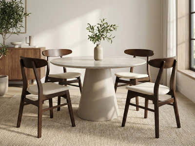 Kaila Round Dining Table - 120 cm & Fiesta Dining Chair Walnut - Set of 4