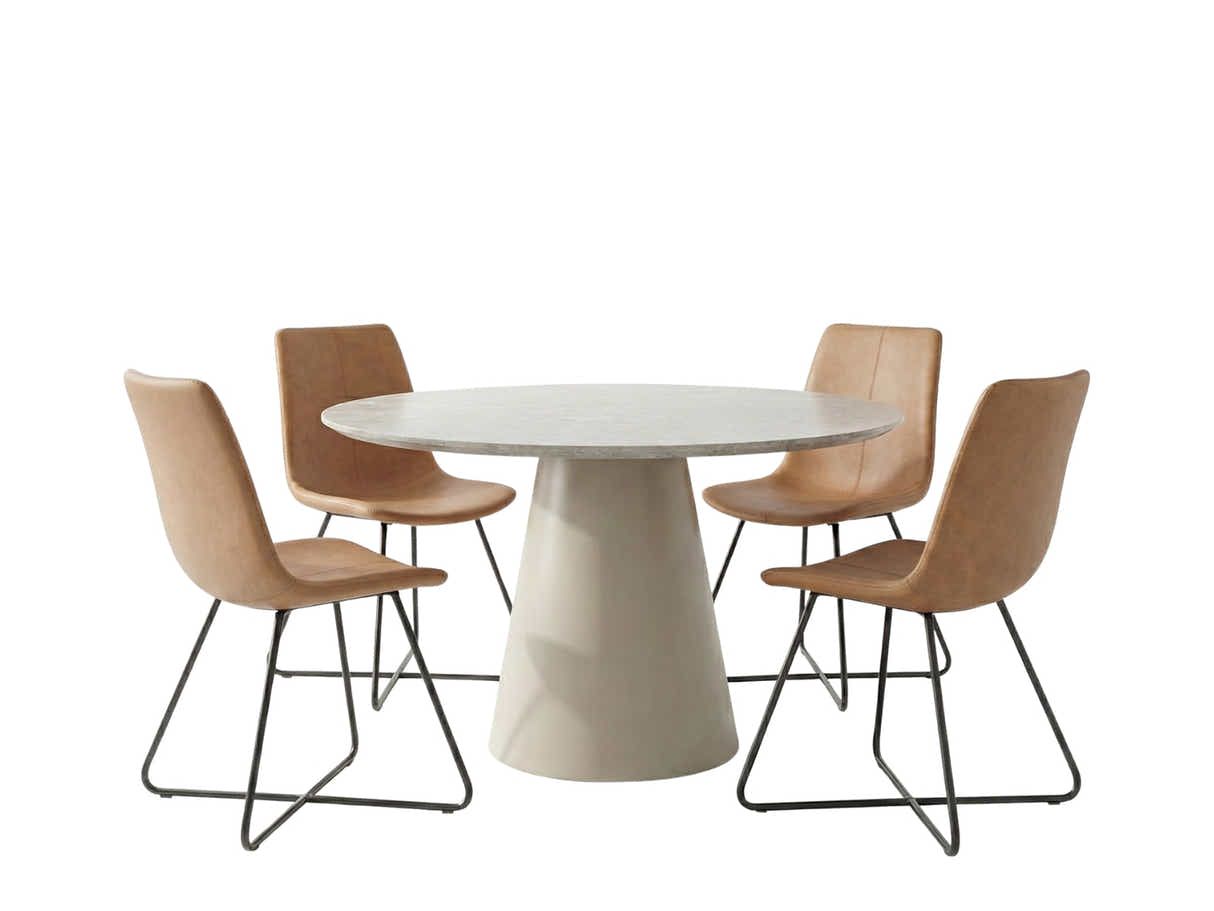 Kaila Round Dining Table - 120 cm & Walnut Bonded Leather Dining Chair - Set of 4