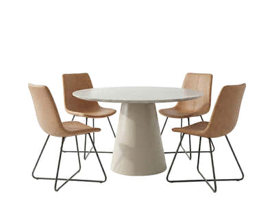 Kaila Round Dining Table - 120 cm & Walnut Bonded Leather Dining Chair - Set of 4