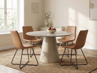 Kaila Round Dining Table - 120 cm & Walnut Bonded Leather Dining Chair - Set of 4