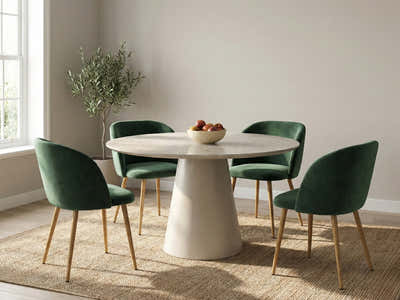 Kaila Round Dining Table - 120 cm & Parson Velvet Dining Chair Teal - Set of 4