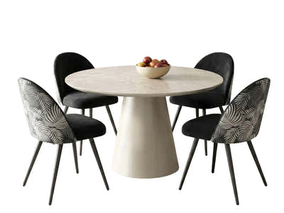 Kaila Round Dining Table - 120 cm & Fernando Dining Chair with Fern Pattern - Set of 4