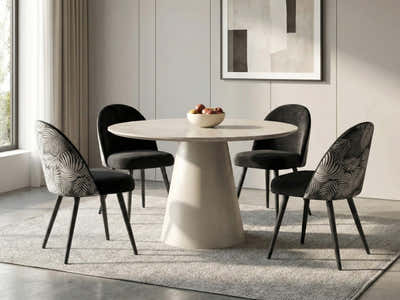 Kaila Round Dining Table - 120 cm & Fernando Dining Chair with Fern Pattern - Set of 4