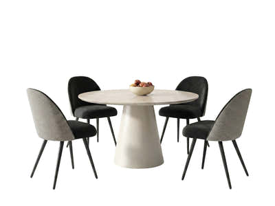 Kaila Round Dining Table - 120 cm & Fernando Dining Chair with Houndstooth - Set of 4