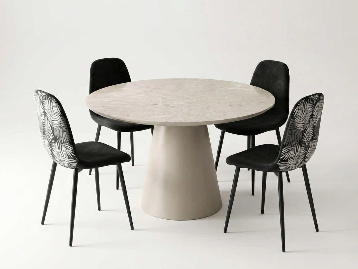 Kaila Round Dining Table - 120 cm & Axis Dining Chair with Fern Pattern - Set of 4