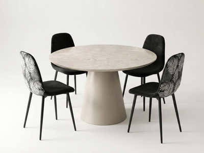 Kaila Round Dining Table - 120 cm & Axis Dining Chair with Fern Pattern - Set of 4