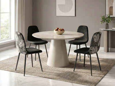 Kaila Round Dining Table - 120 cm & Axis Dining Chair with Fern Pattern - Set of 4