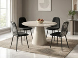 Kaila Round Dining Table - 120 cm & Axis Dining Chair with Fern Pattern - Set of 4