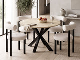 Elsie Round Dining Table 110 cm & Boucle Velvet Dining Chair White - Set of 4