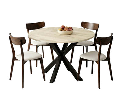 Elsie Round Dining Table - 110 cm & Iora Dining Chair Walnut - Set of 4