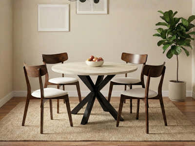 Elsie Round Dining Table - 110 cm & Iora Dining Chair Walnut - Set of 4