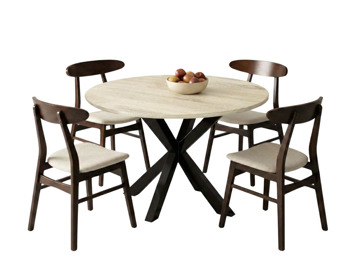 Elsie Round Dining Table - 110 cm & Fiesta Dining Chair Walnut - Set of 4