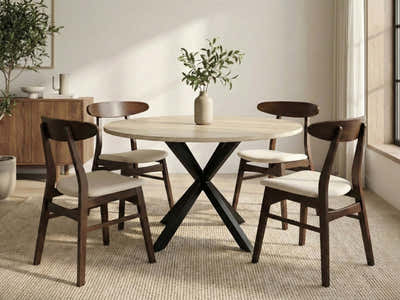 Elsie Round Dining Table - 110 cm & Fiesta Dining Chair Walnut - Set of 4