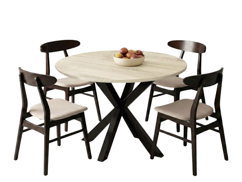 Elsie Round Dining Table - 110 cm & Fiesta Dining Chair Wenge - Set of 4 (Combo)