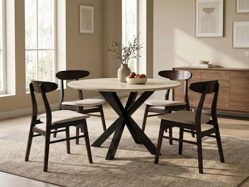 Elsie Round Dining Table - 110 cm & Fiesta Dining Chair Wenge - Set of 4 (Combo)