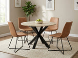 Elsie Round Dining Table - 110 cm & Walnut Bonded Leather Dining Chair - Set of 4