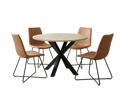 Elsie Round Dining Table - 110 cm & Walnut Bonded Leather Dining Chair - Set of 4