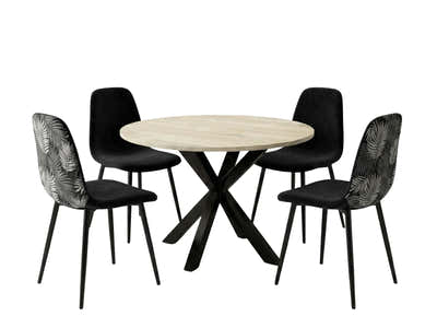 Elsie Round Dining Table - 110 cm & Axis Dining Chair with Fern Pattern - Set of 4