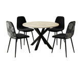 Elsie Round Dining Table - 110 cm & Axis Dining Chair with Fern Pattern - Set of 4 (Combo)
