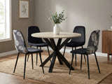 Elsie Round Dining Table - 110 cm & Axis Dining Chair with Fern Pattern - Set of 4 (Combo)