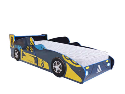 Supreme F1 Race Car Bed Frame Blue & Bon15 Mattress - Single
