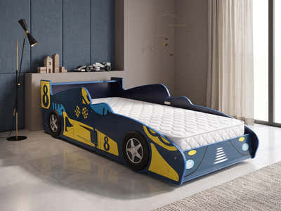 Supreme F1 Race Car Bed Frame Blue & Bon15 Mattress - Single