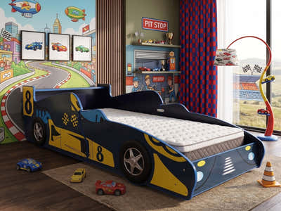 Supreme F1 Race Car Bed Frame Blue & MEM23 Mattress - Single