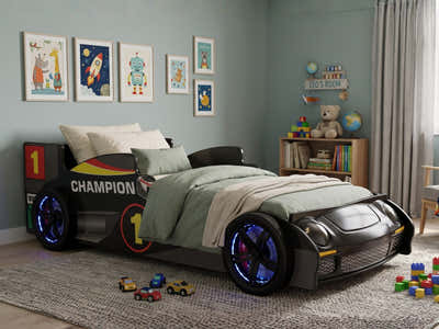 Racing Car Bed Frame with LED Lights Black - Single