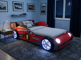 Racing Car Bed Frame with LED Lights Red - Single
