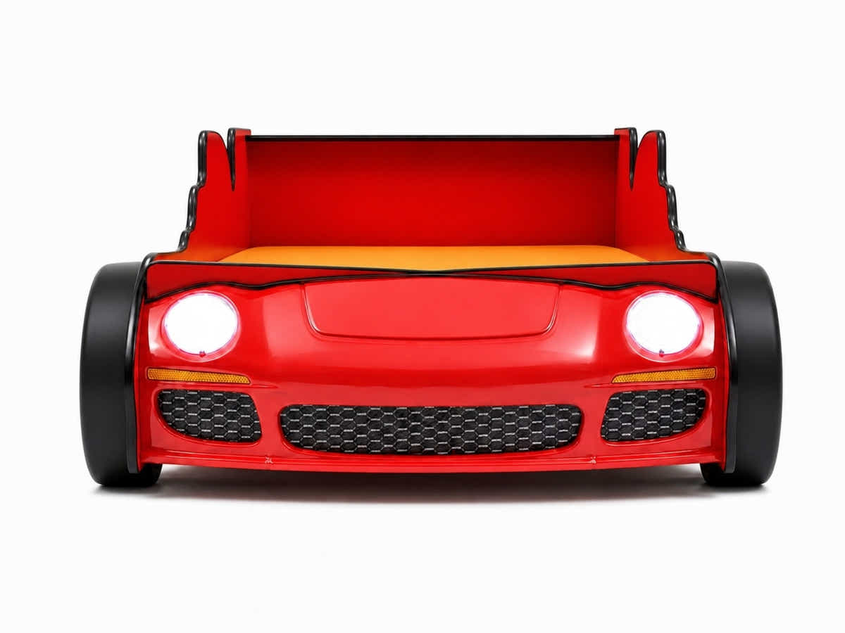 Racing Car Bed Frame with LED Lights Red - Single